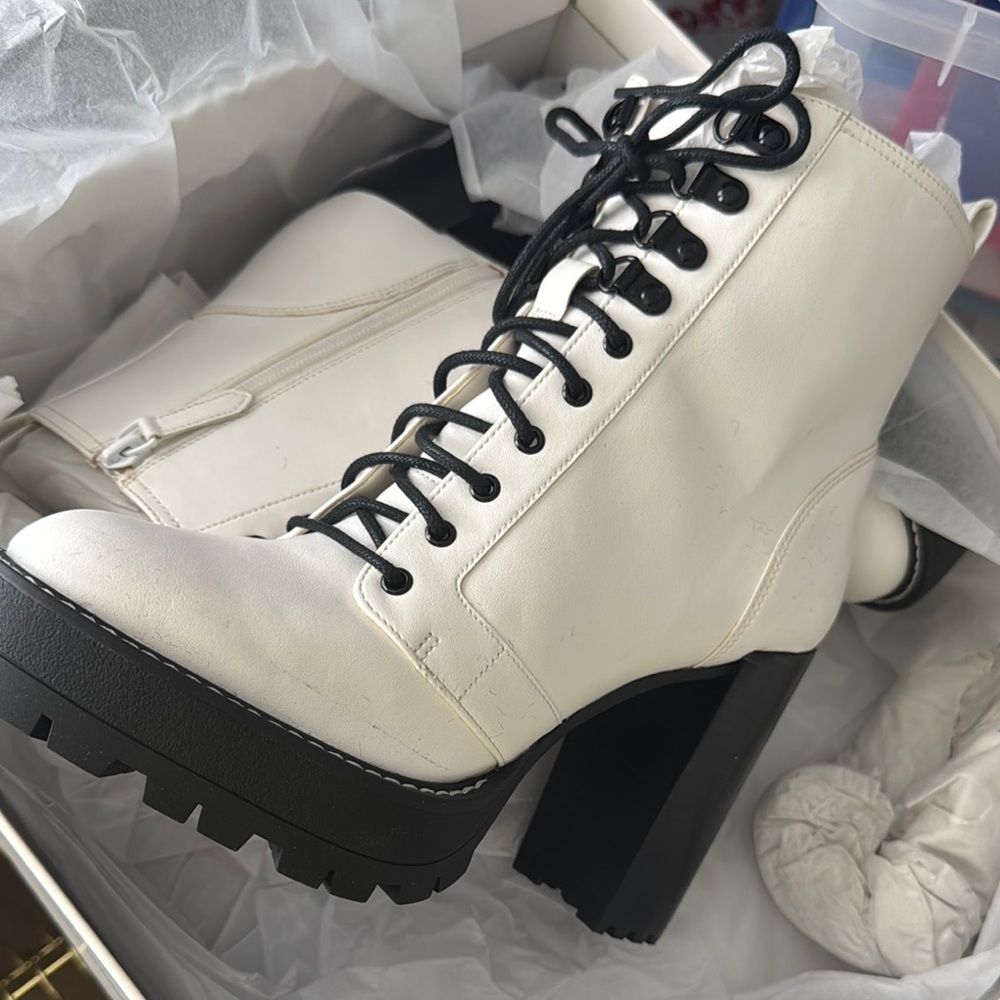 Nordstrom White and Black Lace-Up Boots